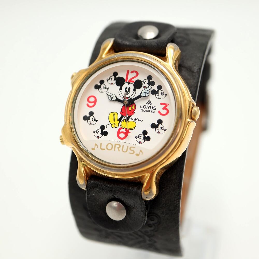 Vintage Lorus Musical Mickey Mouse Watch 2-Songs Moving Hands 34mm w New Battery